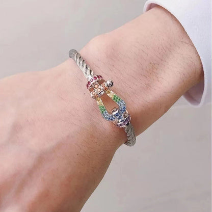 [Dawnora Jewelry]FORC LARGE HORSESHOE  COLORED DIAMOND BRACELET SILVER