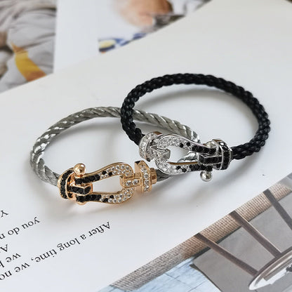 [Dawnora Jewelry]FORCE LARGE HORSESHOE BLACK WHITE DIAMOND BRACELET ROSE GOLD