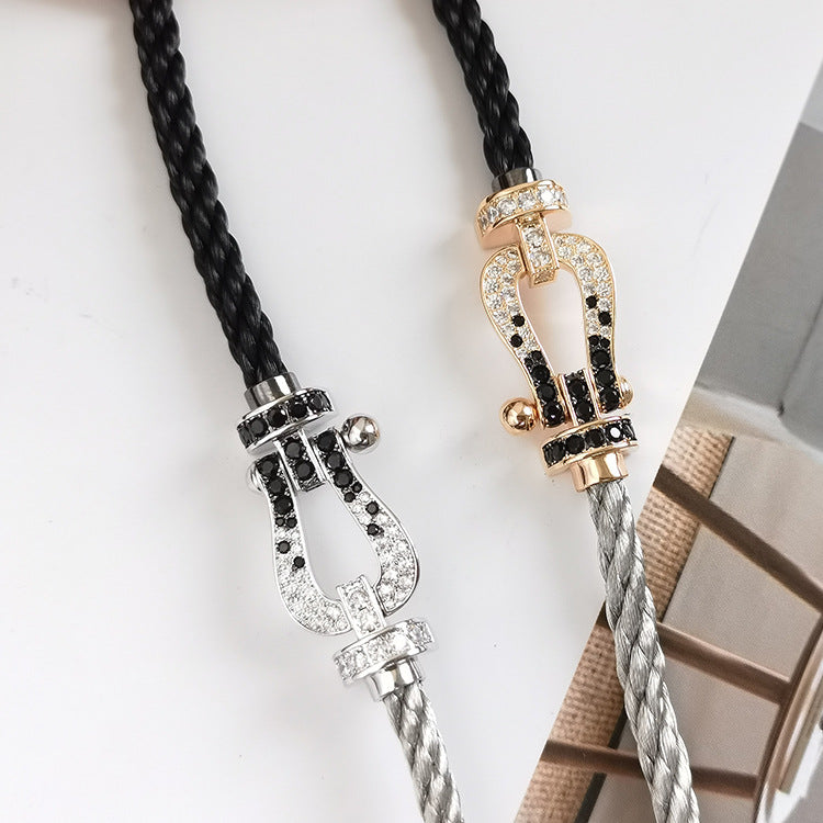 [Dawnora Jewelry]FORCE LARGE HORSESHOE BLACK WHITE DIAMOND BRACELET SILVER