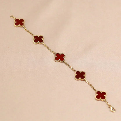 [Dawnora Jewelry] CLOVER 5 MOTIF RED CORNELIAN BRACELET COLLECTION