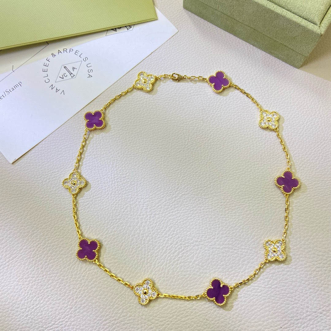 [Dawnora Jewelry Jewelry]CLOVER 10 MOTIFS  PURPLE VIOLET DIAMOND NECKLACE