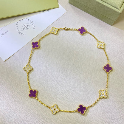 [Dawnora Jewelry Jewelry]CLOVER 10 MOTIFS  PURPLE VIOLET DIAMOND NECKLACE
