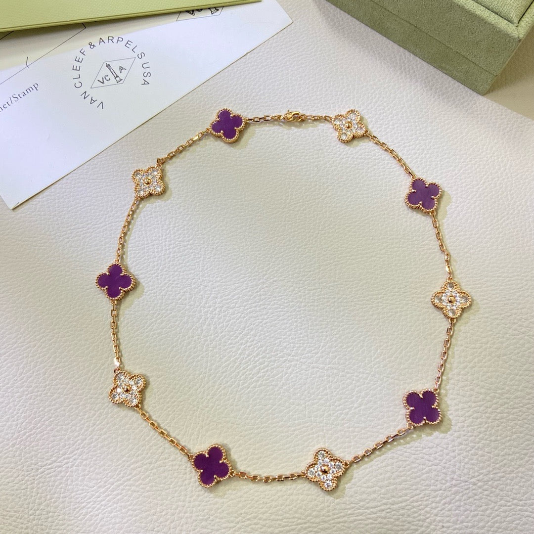 [Dawnora Jewelry Jewelry]CLOVER 10 MOTIFS  PURPLE VIOLET DIAMOND NECKLACE