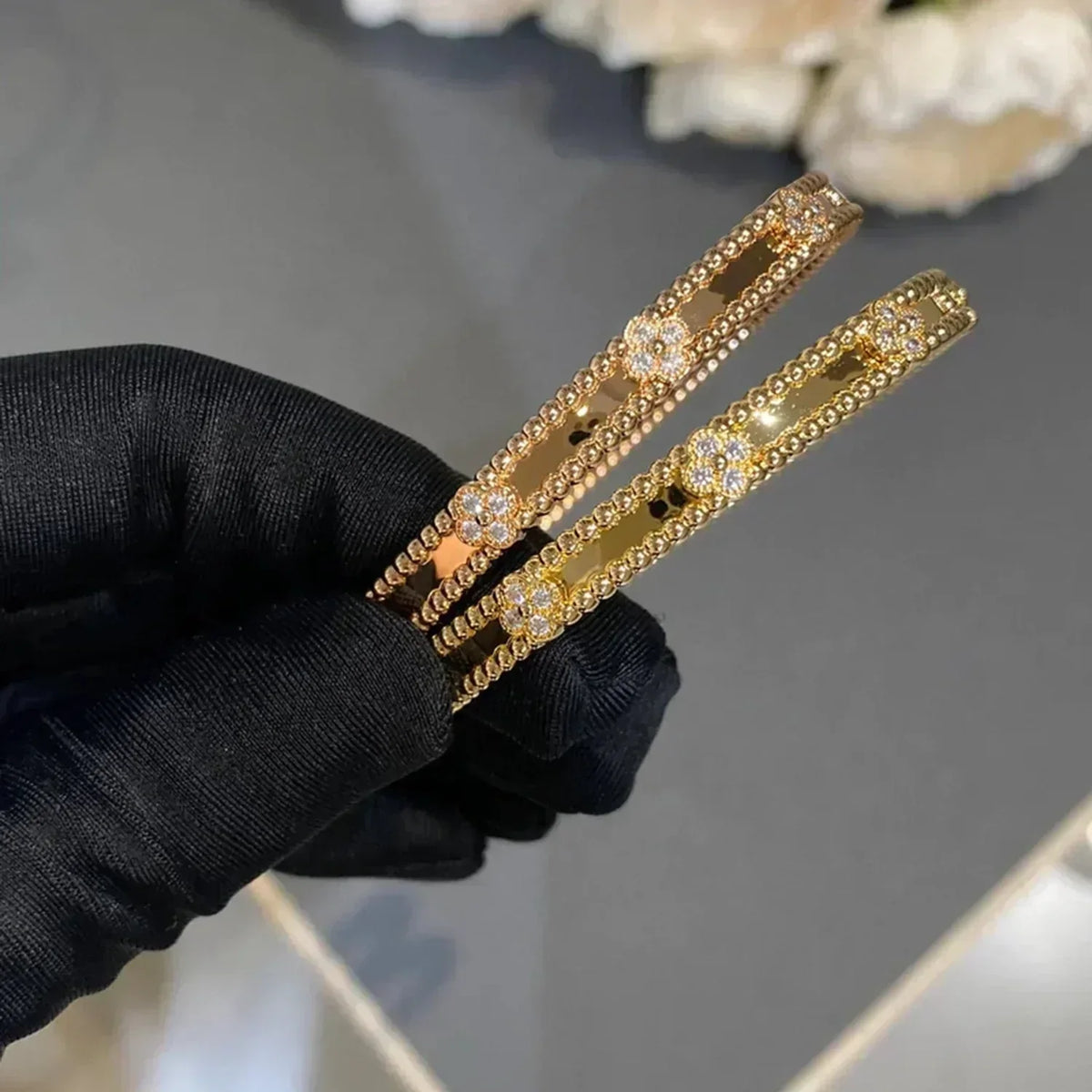 [Dawnora Jewelry]CLOVER BRACELET 4MM DIAMONDS