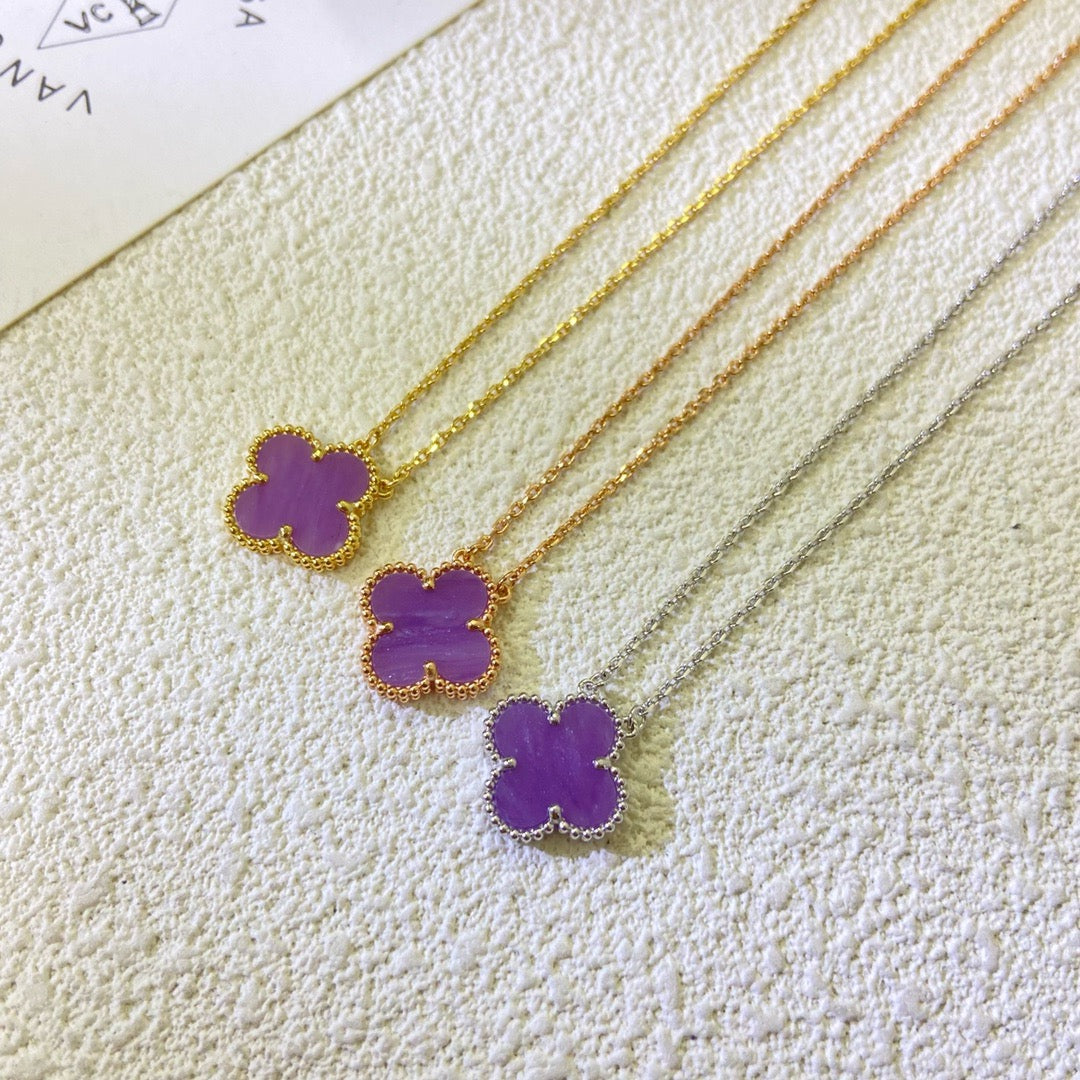 [Dawnora Jewelry Jewelry]CLOVER 15MM  PURPLE VIOLET NECKLACE