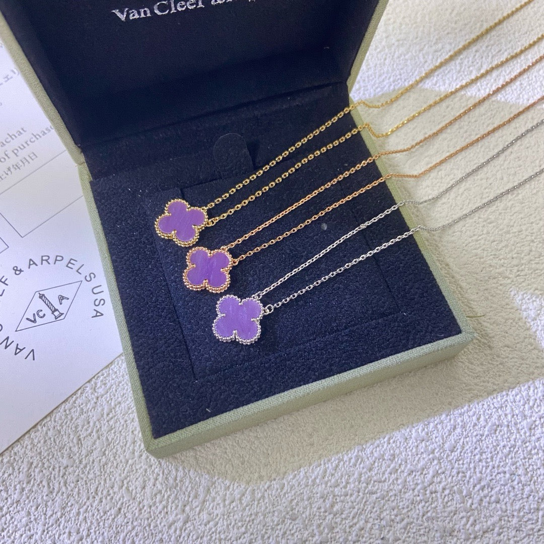 [Dawnora Jewelry Jewelry]CLOVER 15MM  PURPLE VIOLET NECKLACE