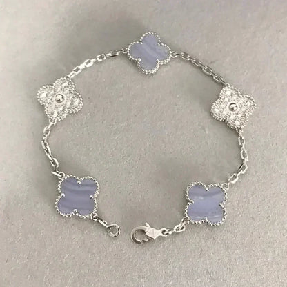 [Dawnora Jewelry] CLOVER 5 MOTIF PURPLE CHALCEDONY BRACELET COLLECTION