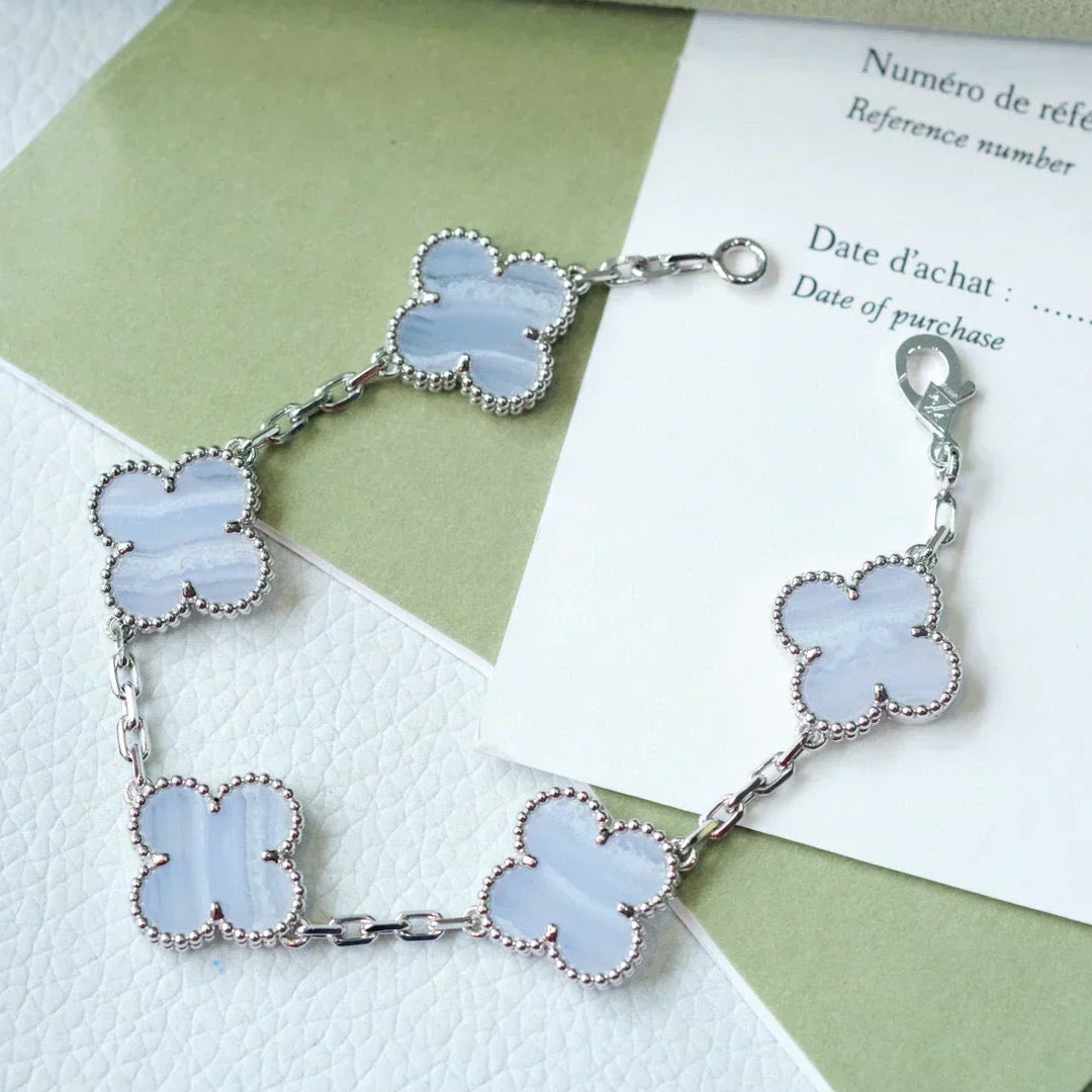 [Dawnora Jewelry] CLOVER 5 MOTIF PURPLE CHALCEDONY BRACELET COLLECTION