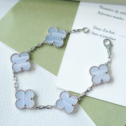 [Dawnora Jewelry] CLOVER 5 MOTIF PURPLE CHALCEDONY BRACELET COLLECTION