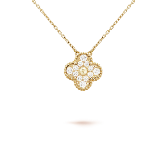 [Dawnora Jewelry]CLOVER 15MM DIAMOND SINGLE FLOWER NECKLACE