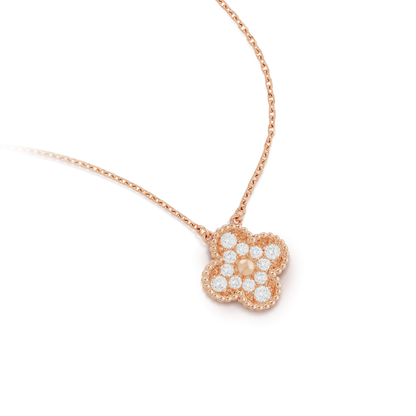 [Dawnora Jewelry]CLOVER 15MM DIAMOND SINGLE FLOWER NECKLACE