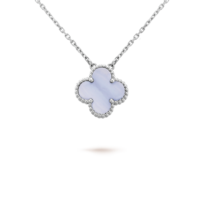 [Dawnora Jewelry]CLOVER 15MM BLUE CHALCEDONY NECKLACE SILVER