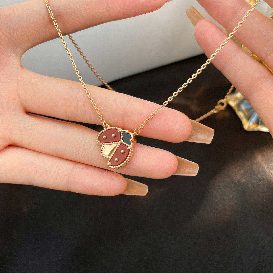 [Dawnora Jewelry]LUCKY  CARNELIANS LADYBUG NECKLACE