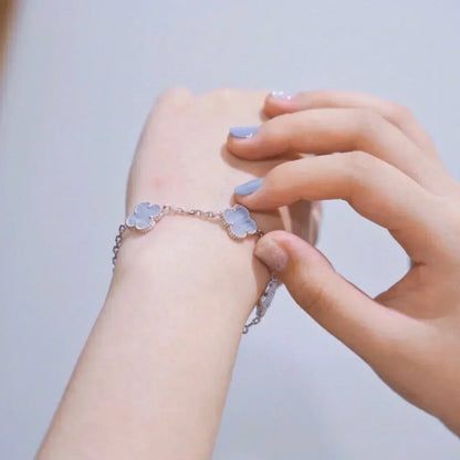 [Dawnora Jewelry] CLOVER 5 MOTIF PURPLE CHALCEDONY BRACELET COLLECTION