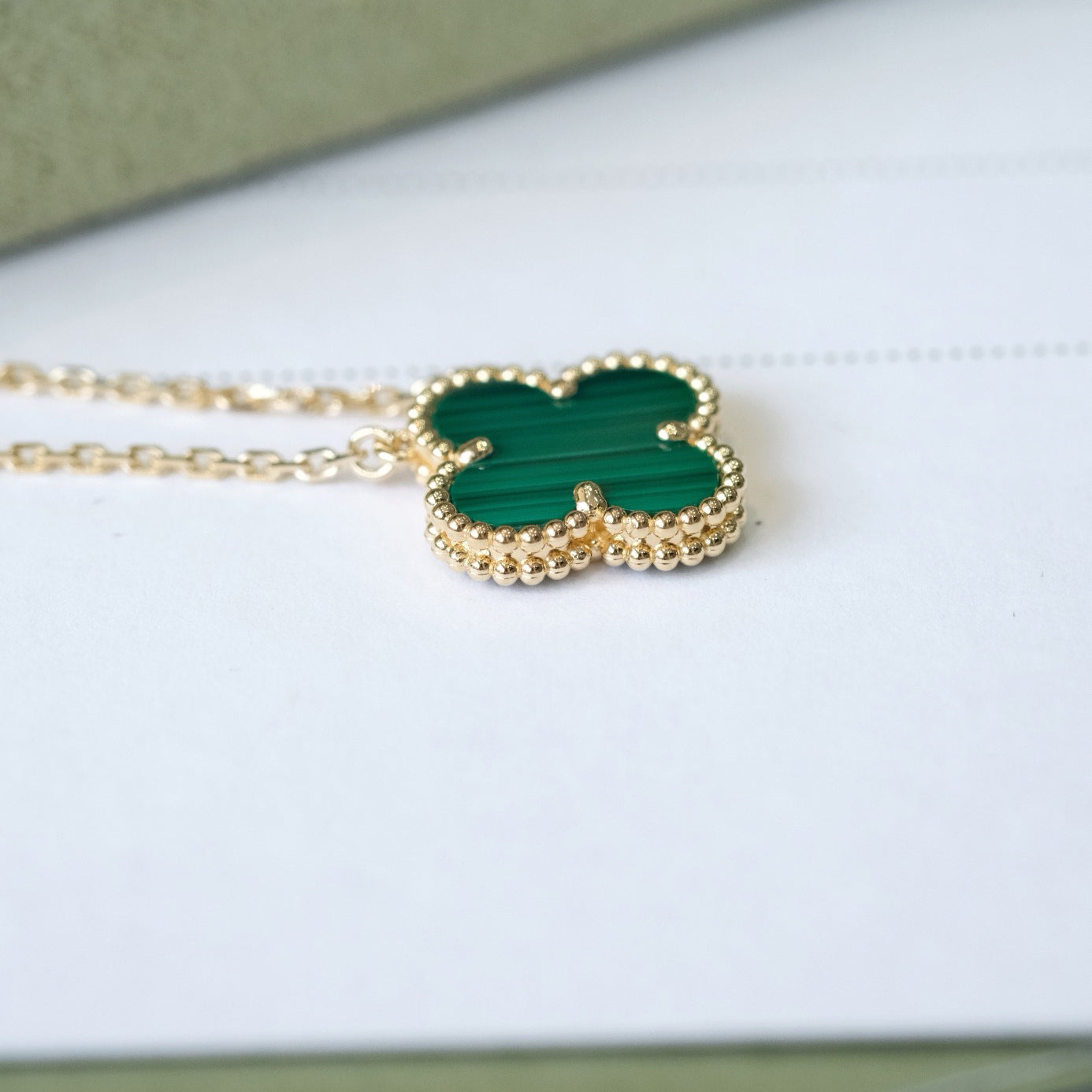 [Dawnora Jewelry]CLOVER 15MM MALACHITE SINGLE FLOWER  NECKLACE