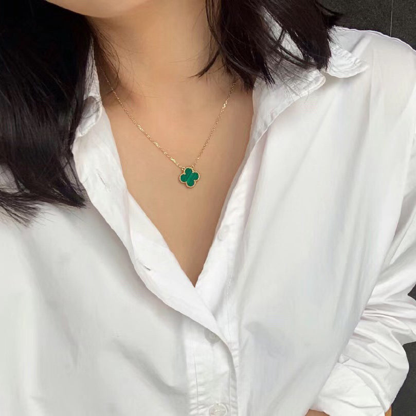 [Dawnora Jewelry]CLOVER 15MM MALACHITE SINGLE FLOWER  NECKLACE