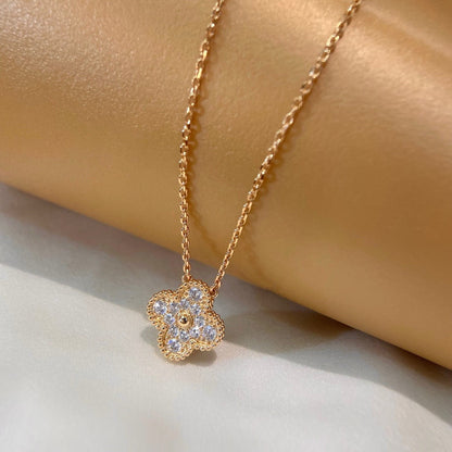 [Dawnora Jewelry]CLOVER 15MM DIAMOND SINGLE FLOWER NECKLACE