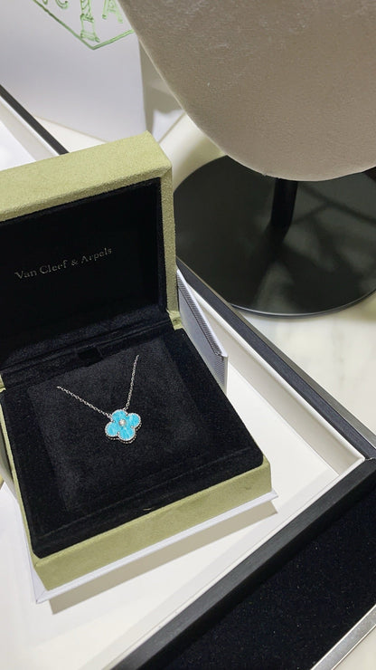 [Dawnora Jewelry]CLOVER 15MM DIAMOND SVRES PORCELAIN  NECKLACE SILVER