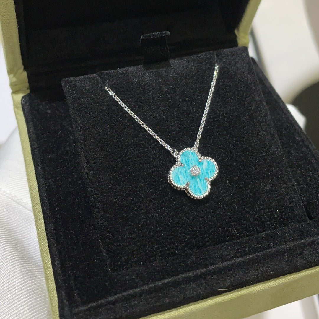 [Dawnora Jewelry]CLOVER 15MM DIAMOND SVRES PORCELAIN  NECKLACE SILVER