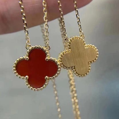 [Dawnora Jewelry]CLOVER 15MM CARNELIAN SINGLE FLOWER NECKLACE