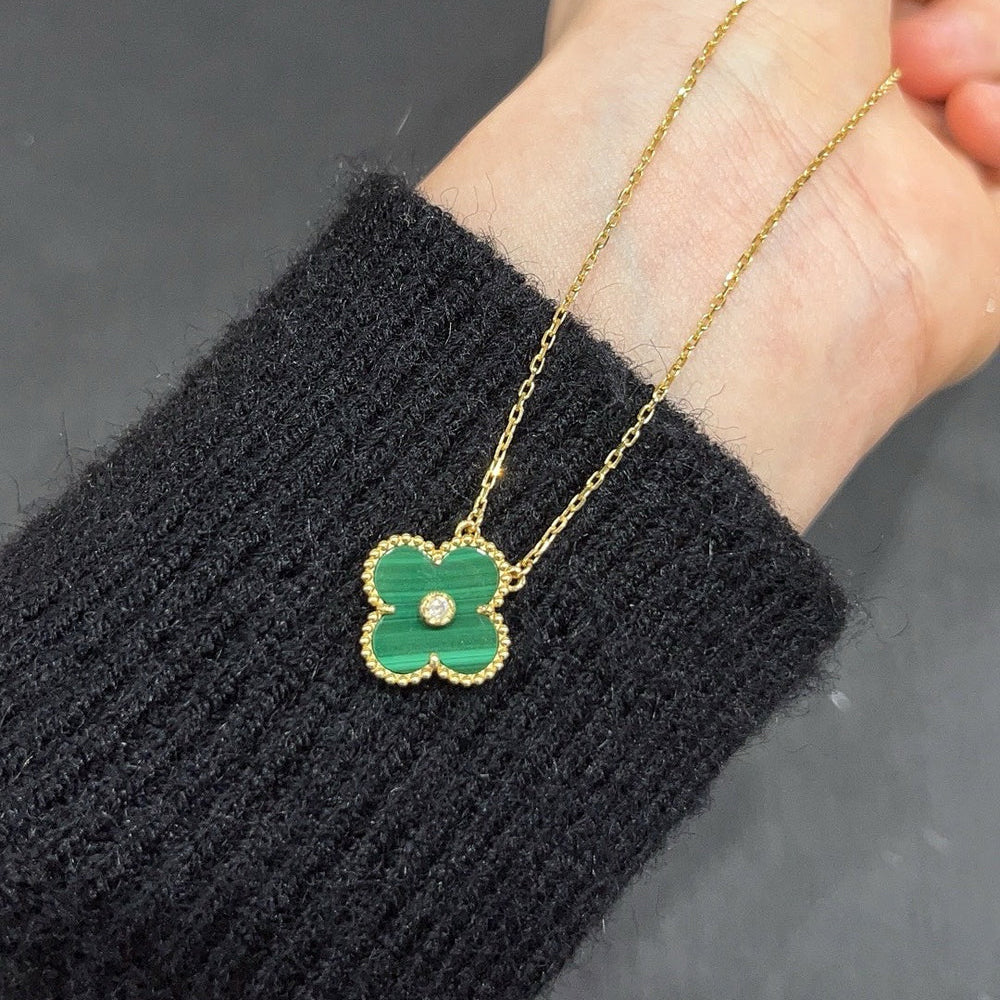 [Dawnora Jewelry]CLOVER 15MM DIAMOND TURQUOISE NECKLACE