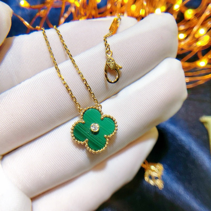 [Dawnora Jewelry]CLOVER 15MM DIAMOND TURQUOISE NECKLACE