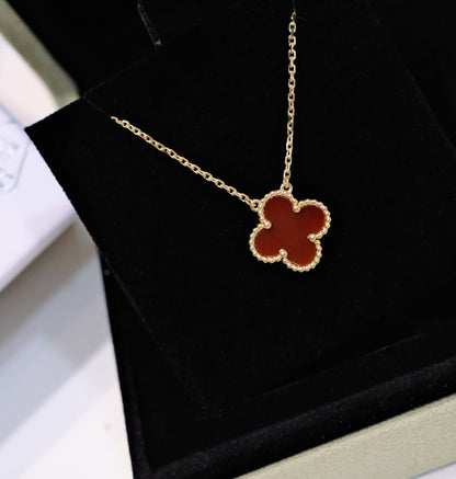 [Dawnora Jewelry]CLOVER 15MM CARNELIAN SINGLE FLOWER NECKLACE