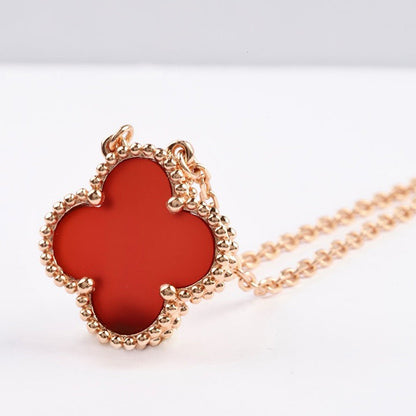 [Dawnora Jewelry]CLOVER 15MM CARNELIAN SINGLE FLOWER NECKLACE