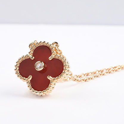 [Dawnora Jewelry]CLOVER 15MM DIAMOND CARNELIAN NECKLACE