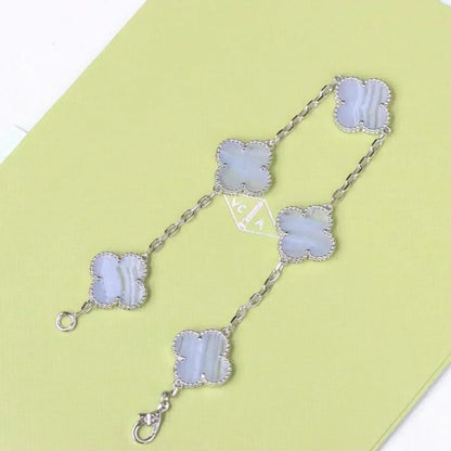 [Dawnora Jewelry] CLOVER 5 MOTIF PURPLE CHALCEDONY BRACELET COLLECTION