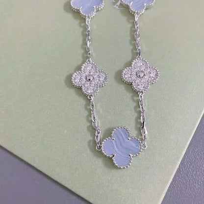 [Dawnora Jewelry] CLOVER 5 MOTIF PURPLE CHALCEDONY BRACELET COLLECTION
