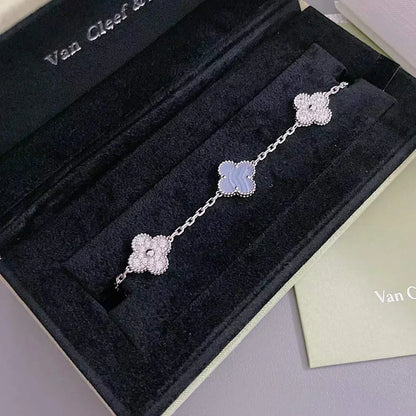[Dawnora Jewelry] CLOVER 5 MOTIF PURPLE CHALCEDONY BRACELET COLLECTION
