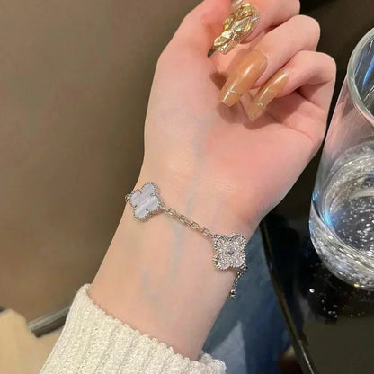 [Dawnora Jewelry] CLOVER 5 MOTIF PURPLE CHALCEDONY BRACELET COLLECTION