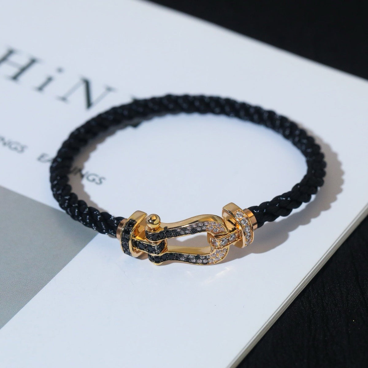 [Dawnora Jewelry]FORCE LARGE HORSESHOE BLACK WHITE DIAMOND BRACELET ROSE GOLD