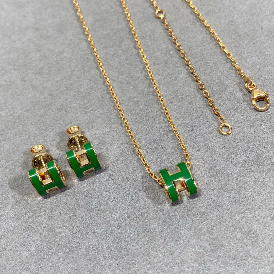 [Dawnora Jewelry]POP H GREEN NECKLACE SILVER AND GOLD