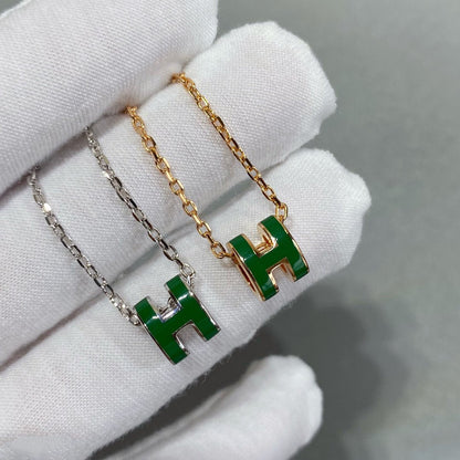 [Dawnora Jewelry]POP H GREEN NECKLACE SILVER AND GOLD