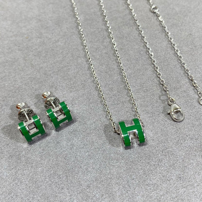 [Dawnora Jewelry]POP H GREEN NECKLACE SILVER AND GOLD