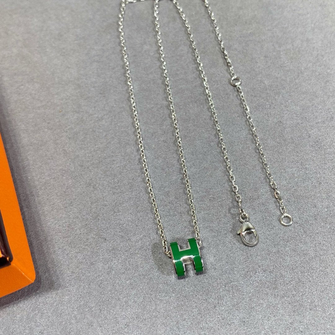 [Dawnora Jewelry]POP H GREEN NECKLACE SILVER AND GOLD