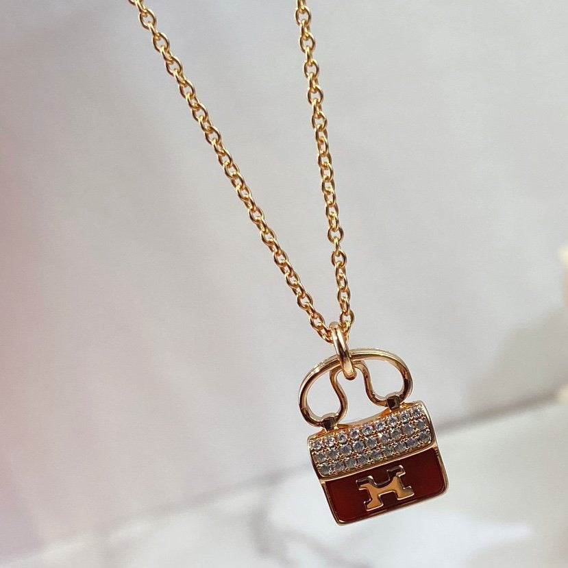 [Dawnora Jewelry]CONSTANCE RED PEDANT PINK GOLD NECKLACE