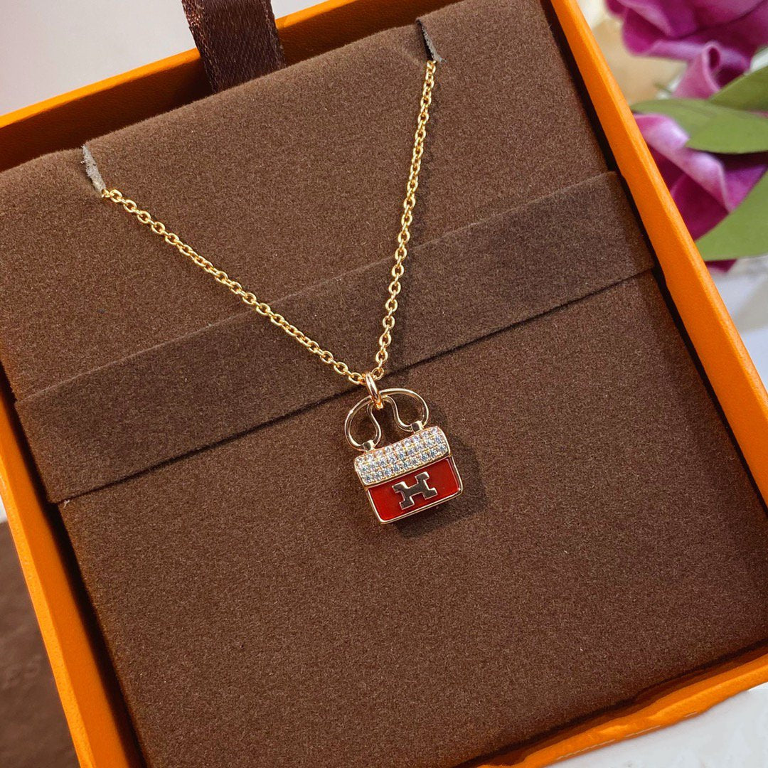 [Dawnora Jewelry]CONSTANCE RED PEDANT PINK GOLD NECKLACE