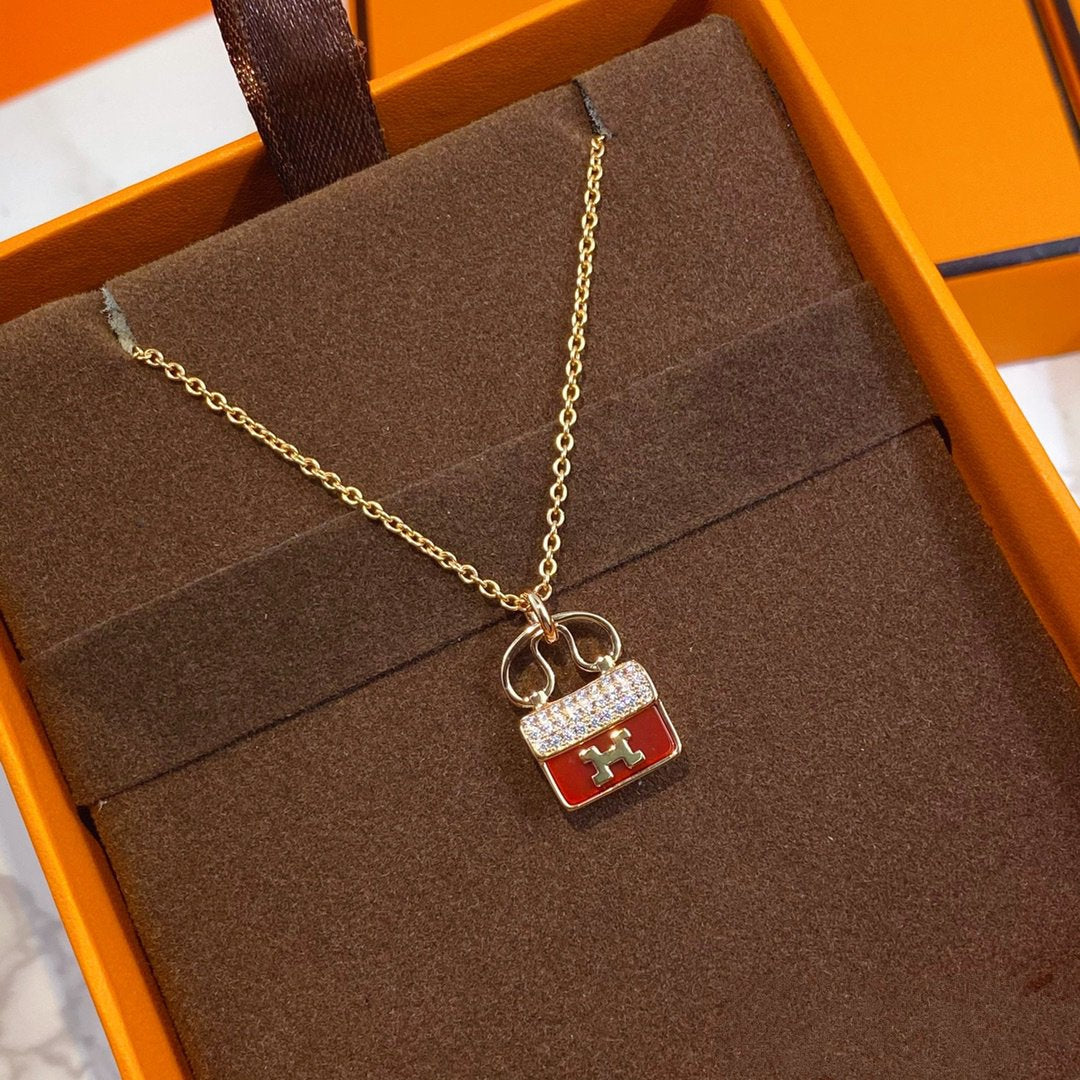 [Dawnora Jewelry]CONSTANCE RED PEDANT PINK GOLD NECKLACE