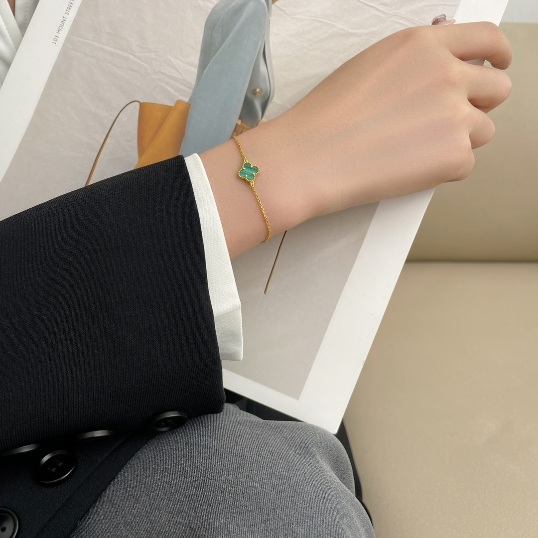 [Dawnora Jewelry]CLOVER BRACELET MALACHITE 1 MOTIF