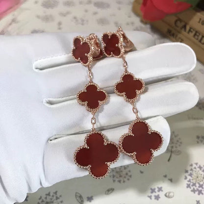 [Dawnora Jewelry]CLOVER 3 MOTIF CARNELIAN DROP EARRINGS