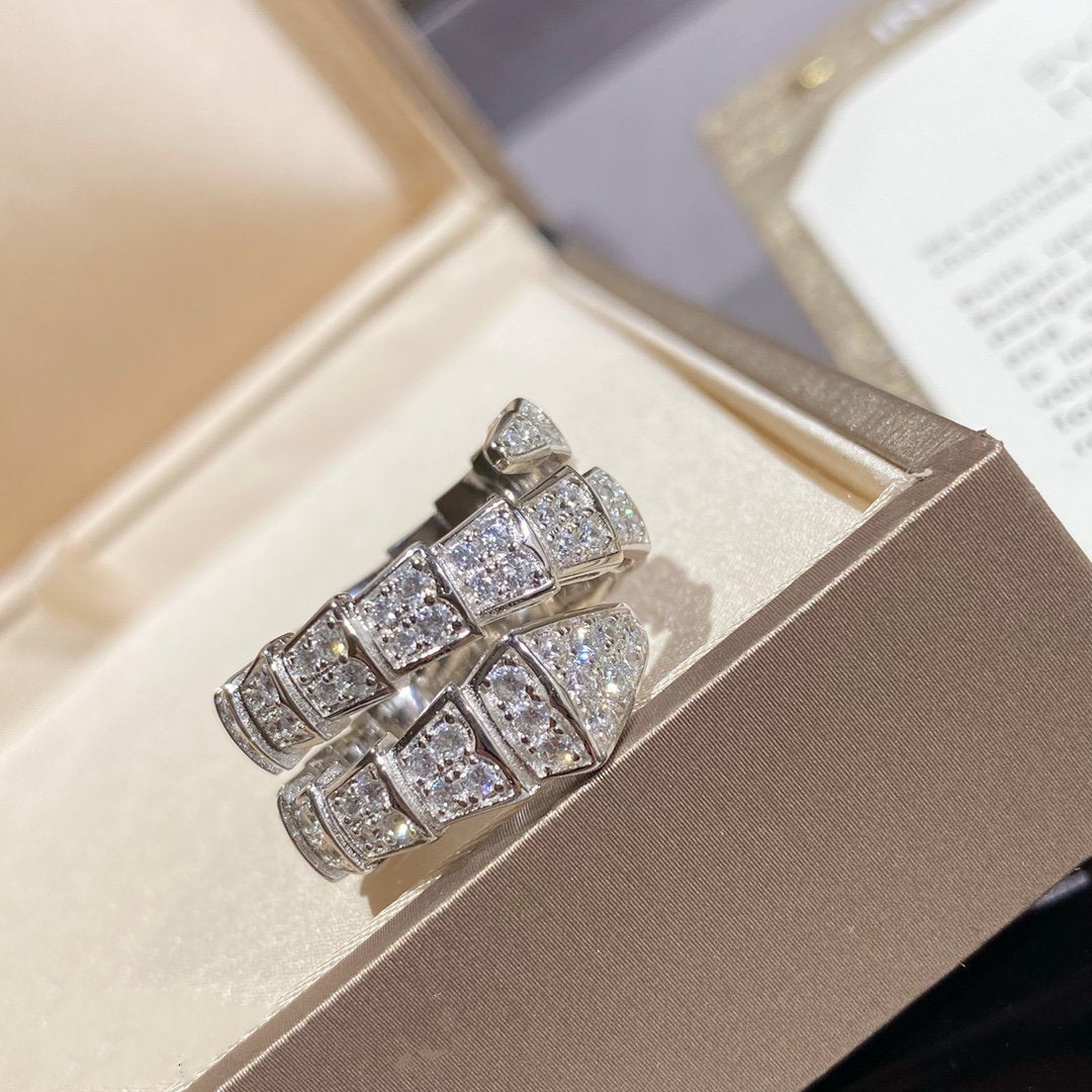 [Dawnora Jewelry]SERPENTI DOUBLE RING SILVER DIAMOND PAVED