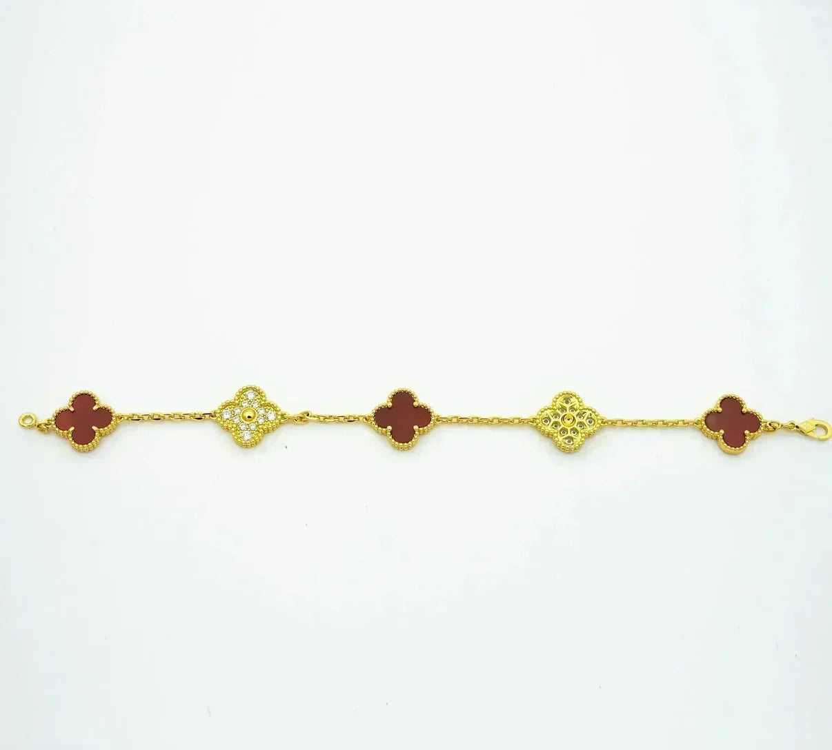 [Dawnora Jewelry] CLOVER 5 MOTIF RED CORNELIAN BRACELET COLLECTION