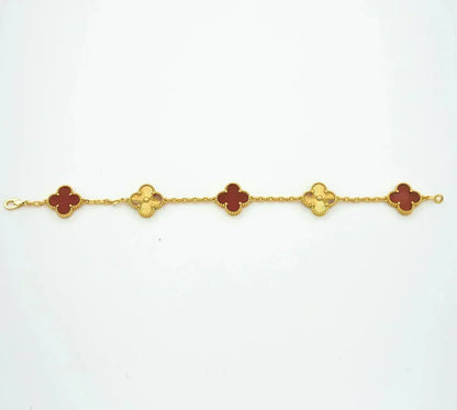 [Dawnora Jewelry] CLOVER 5 MOTIF RED CORNELIAN BRACELET COLLECTION