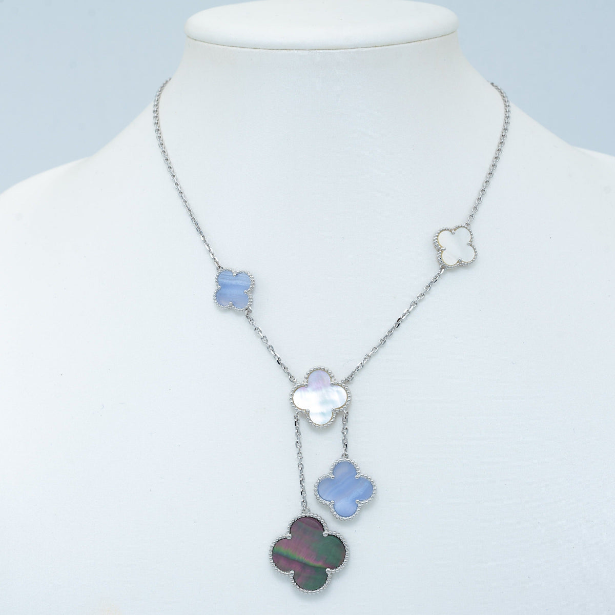 [Dawnora Jewelry]CLOVER MOP CHALCEDONY NECKLACE SILVER 6 MOTIF