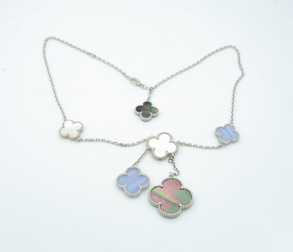 [Dawnora Jewelry]CLOVER MOP CHALCEDONY NECKLACE SILVER 6 MOTIF