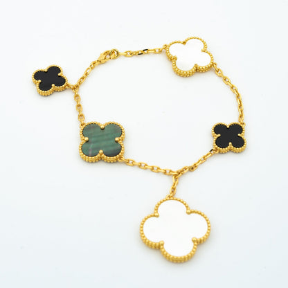 [Dawnora Jewelry]CLOVER BRACELET 5 MOTIFS ONYX MOP