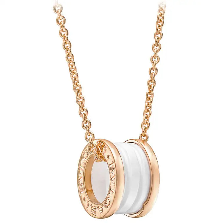 [Dawnora Jewelry]ZERO 1 WHITE CERAMIC PINK GOLD DIAMOND NECKLACE